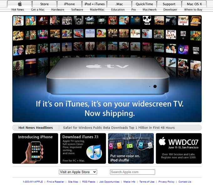 Mid-2000s Apple website with Frutiger Aero elements